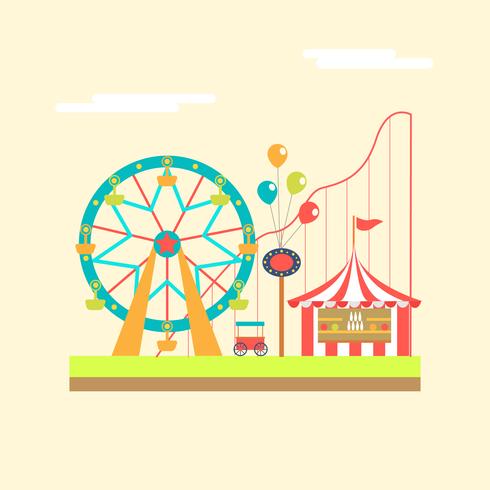 Carnival Festival with Game Stalls, Rides and Food Cart vector