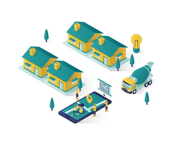 real estate construction isometric illustration vector