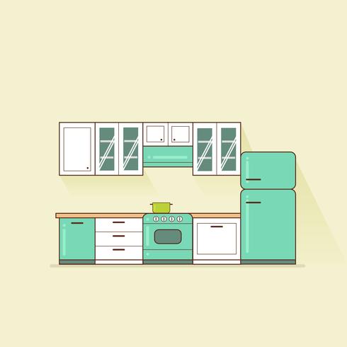 Modular Kitchen with Cabinets and Equipment vector