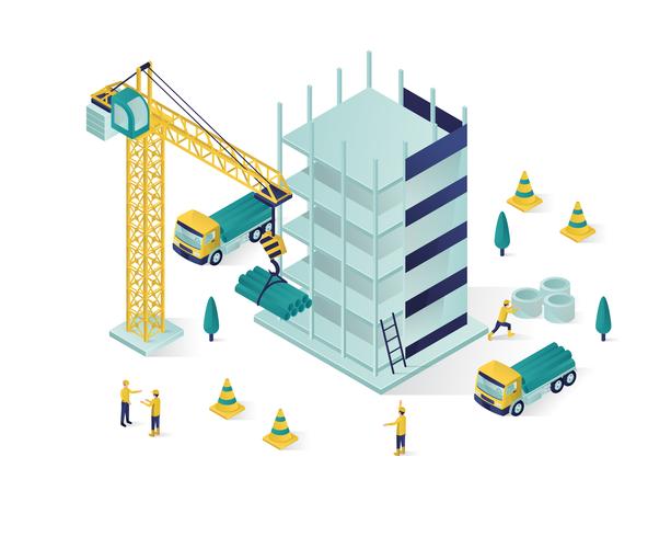 building under construction isometric illustration vector