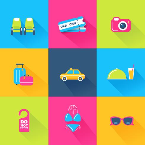 Set of 9 Colorful Travel Icons vector