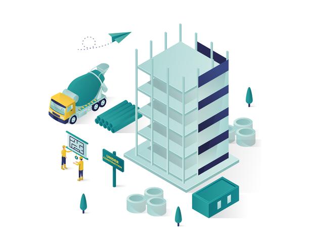 building under construction isometric illustration vector