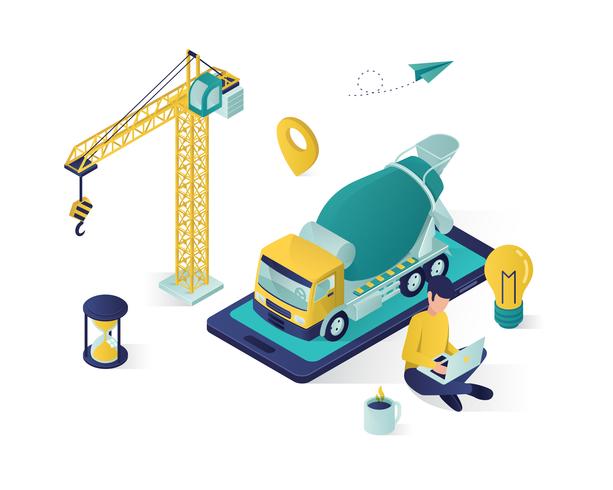 online service construction isometric vector illustration