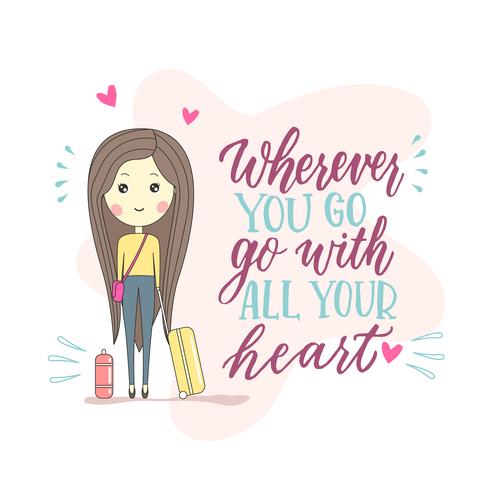 Cute Travel Blogger Girl Poster with Calligraphy Quote vector