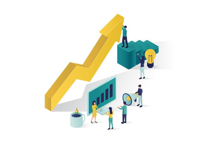 isometric vector illustration a group of people characters are preparing a business project start up