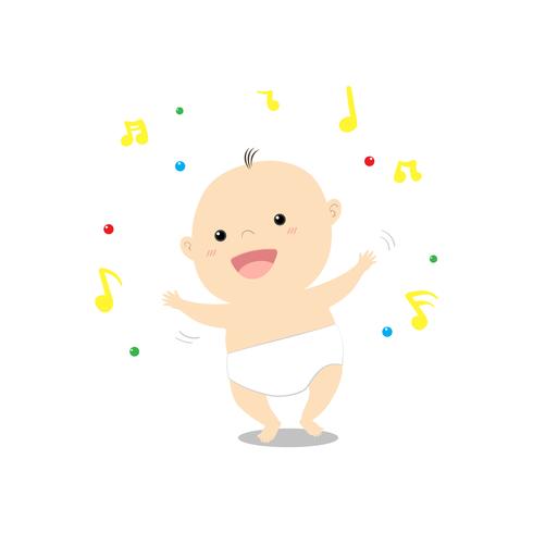 Cute cartoon baby dancing happily music vector