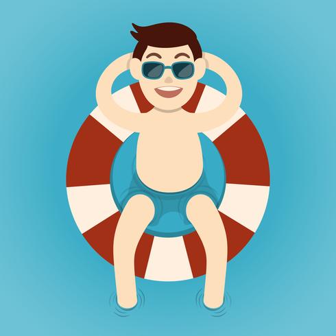 Man relaxing with lifebelt, Summertime vector