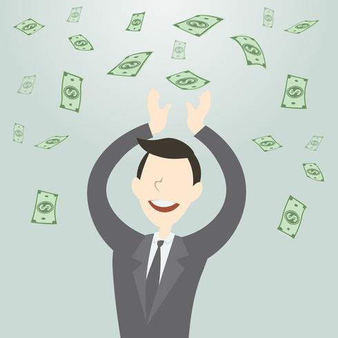 Happy business man getting a lot of money vector