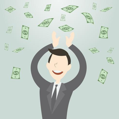 Hombre de negocios feliz recibiendo mucho dinero vector