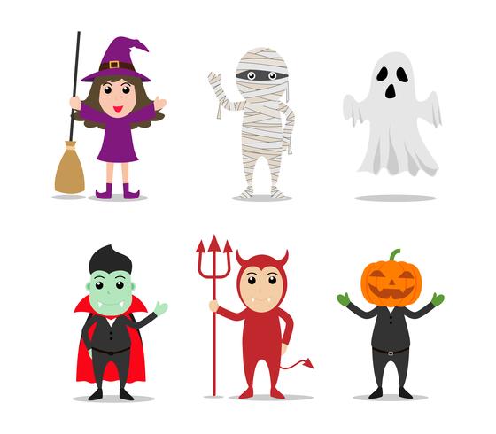 Set of Halloween Monster costume characters vector