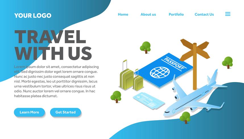 isometric passport traveling illustration website landing page vector