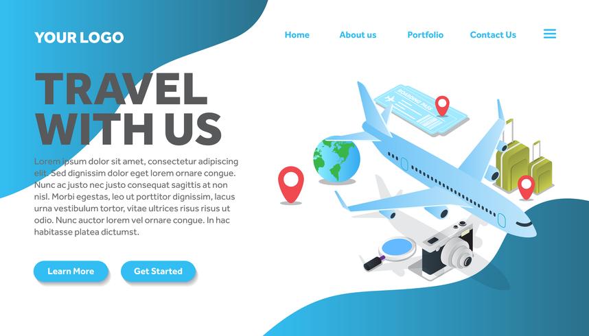 isometric airline traveling illustration website landing page vector