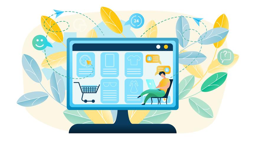 Vector Illustration Man Produces Shopping Online