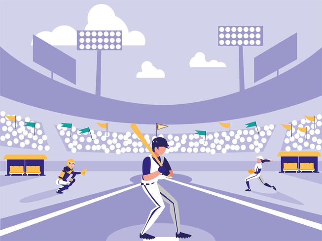 baseball player stadium scene vector