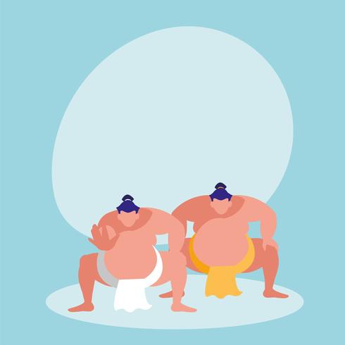 men practicing sumo avatar character vector