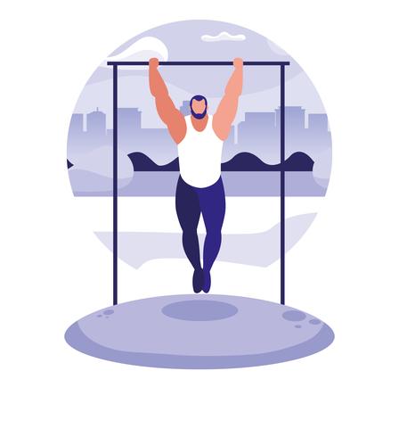 man practicing outdoor gym vector