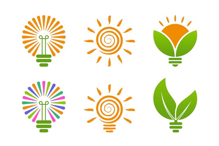 Bulb icons with green energy themes vector