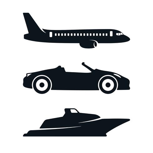 Iconos de barco de avión de coche vector