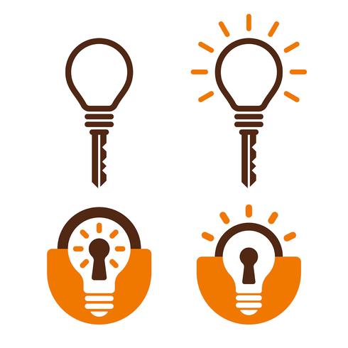 Key and lock shaped bulb icons vector