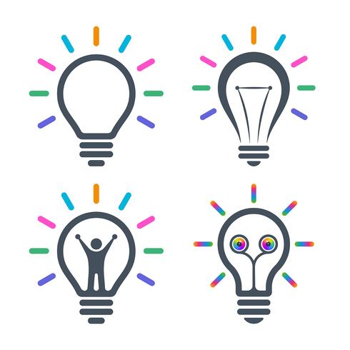 Bulb icons with colorful light beams vector