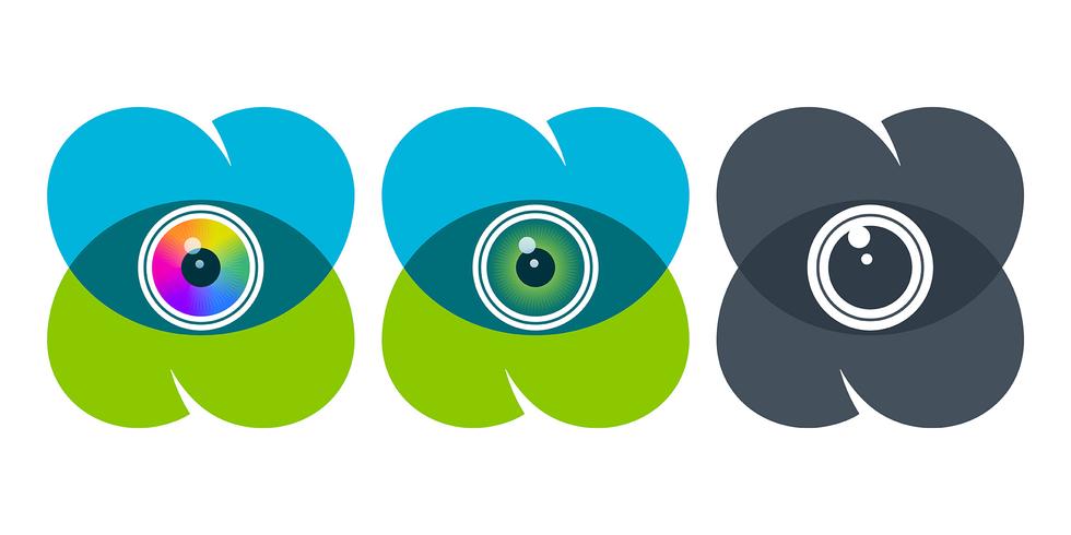 Overlapping heart icons with eyeballs vector