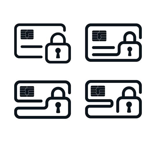 Outline credit card icons with padlocks vector