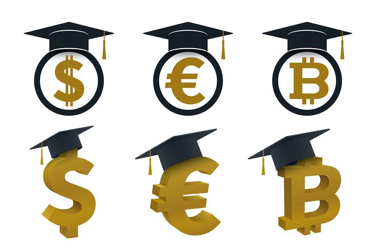 Concepts of graduation cap with currency vector