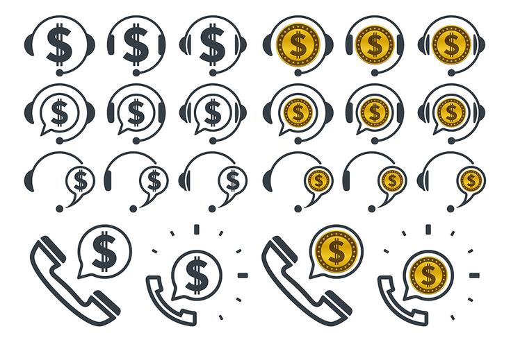 Iconos de auriculares con signos de dólar vector