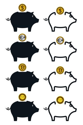 Piggy bank icons with coins vector