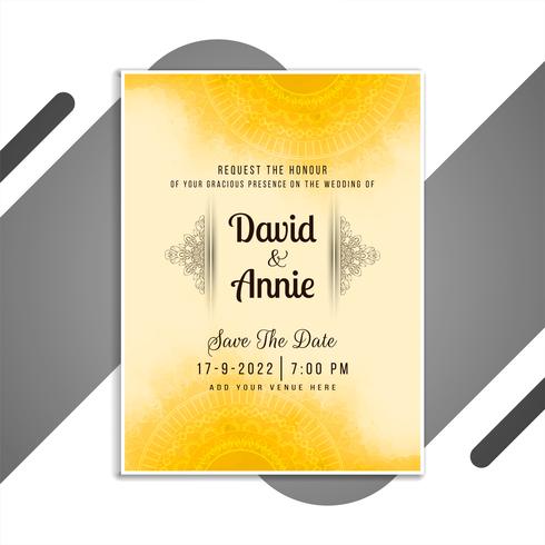 Yellow mandala wedding invitation vector