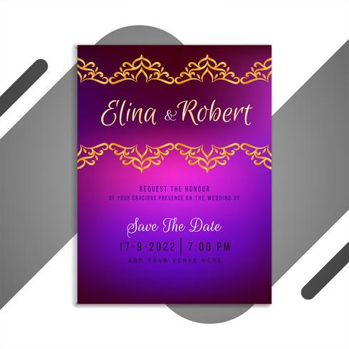 Wedding invitation card with purple gradient vector