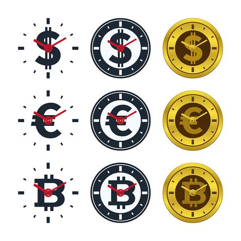 Clock icons with currencies vector