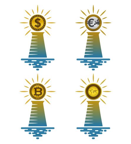 Lighthouse icons with coins vector