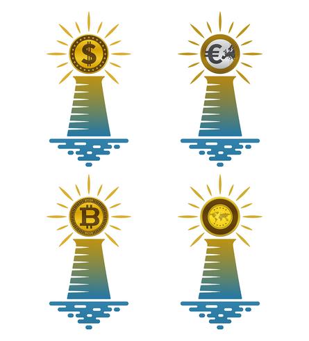 Iconos de faro con monedas vector