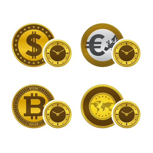 Clock faces with currencies vector