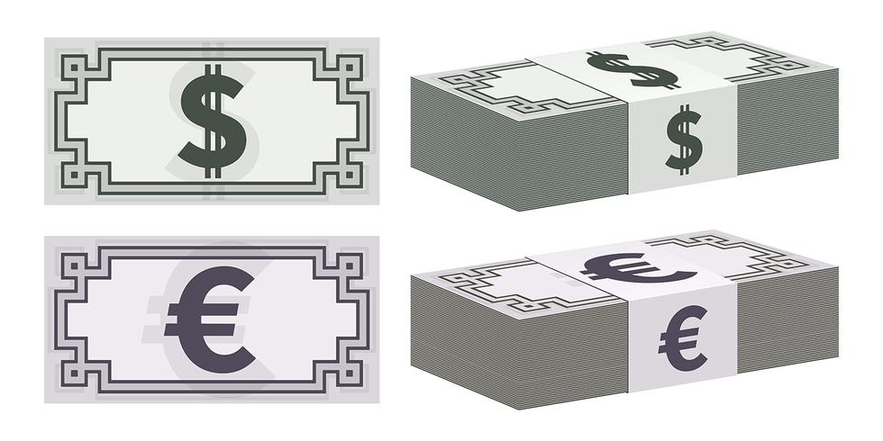 Iconos de billetes de dólar y euro vector