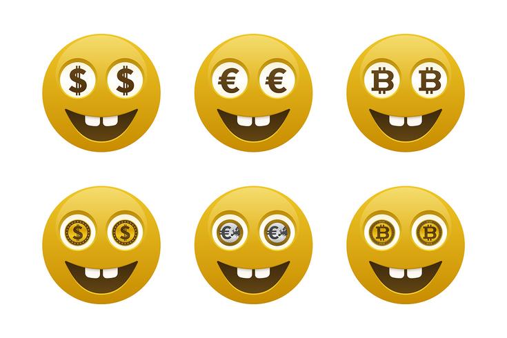 Smiley emoticons with currencies vector
