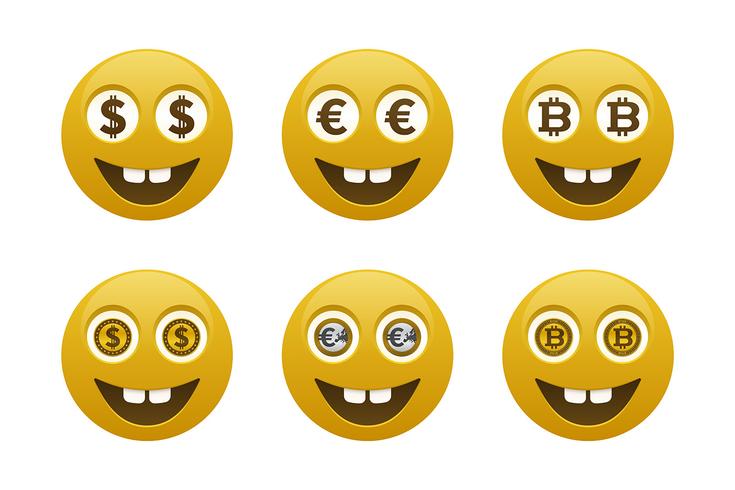 Emoticones sonrientes con monedas vector