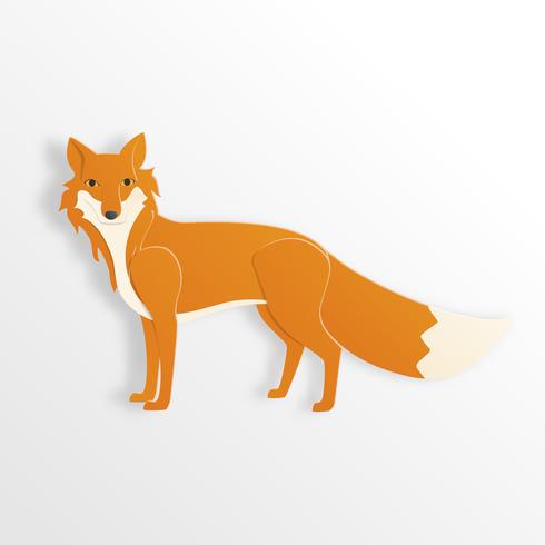 Fox character in paper cut style on  white background.  vector