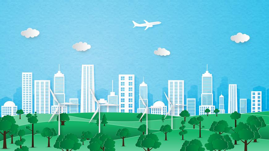 City landscape of ecology and environment conservation concept.  vector