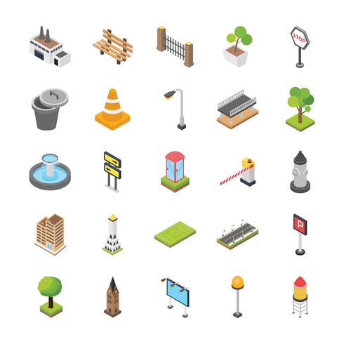 City Elements Isometric Icon Set vector