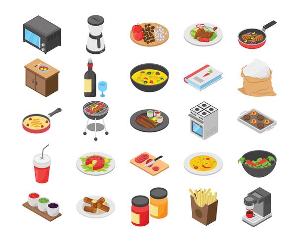 Paquete de iconos planos para cocinar alimentos vector