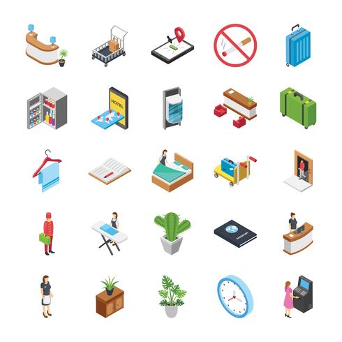 Hotel Isometric Icons Set vector