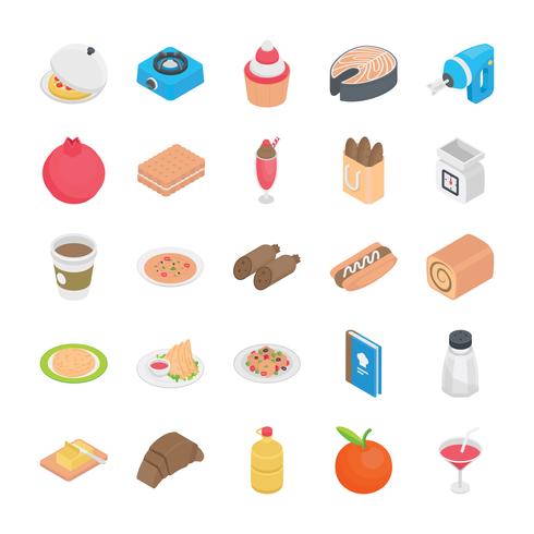 Iconos de elementos de comida y cocina vector