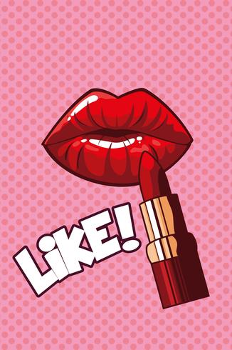 Labios femeninos y lápiz labial estilo pop art vector