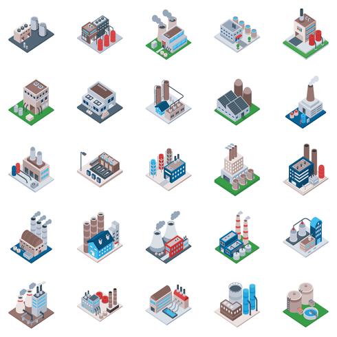 Factory Buildings Isometric Icons  vector