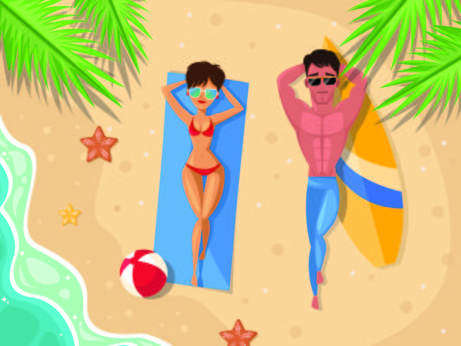 Couple Laying On The Beach vector