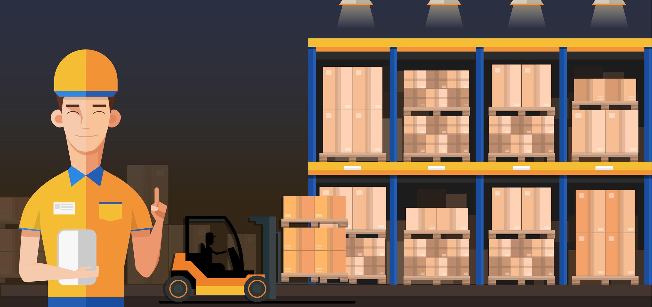 Warehouse Manager With Packaged Boxes 662570 Vector Art at Vecteezy