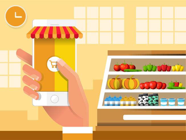 Mobile Checkout at Grocery Store  vector