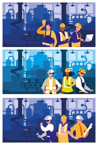 people working in factory scene vector